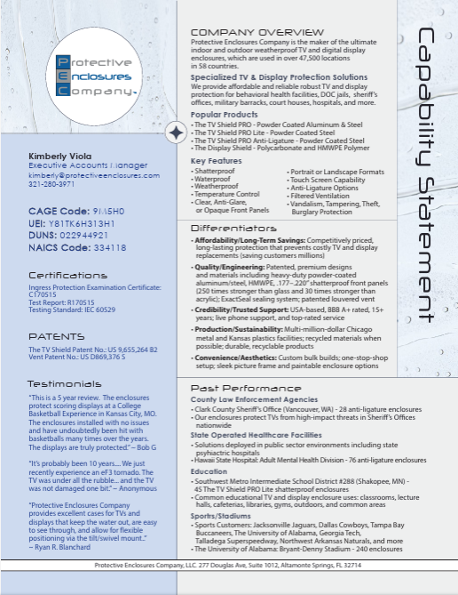 PEC Government Capability Statement - TV and Display Protection