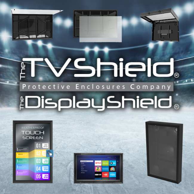 The Display Shield Protects TVs and Displays from snow, ice, impact, weather, in ice rinks, and more